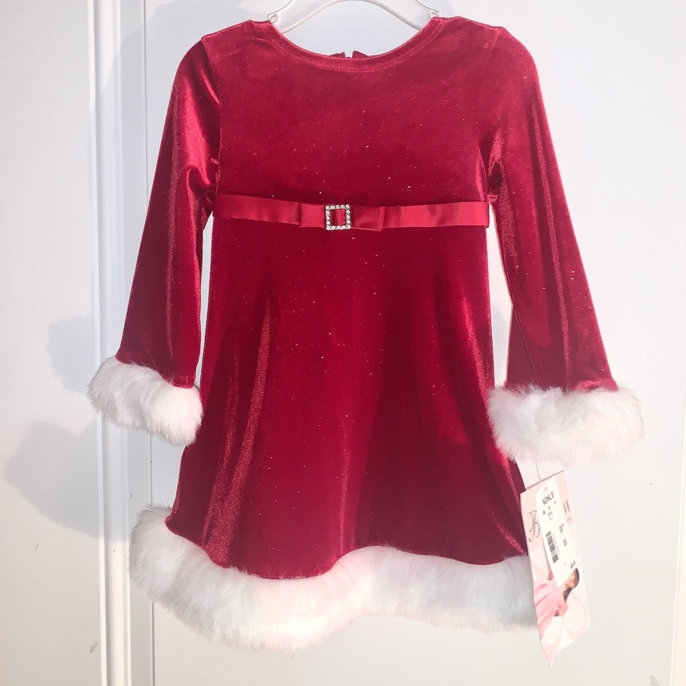 Bonnie Baby Girl Red and White Velvet long sleeve Santa Dress NWT 24 months